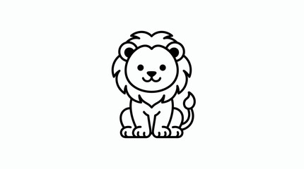 A cute illustration of a sitting lion with a happy face and long mane indoors. © You