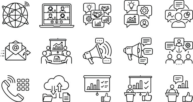 Business communication public speaking presentation data analysis vector icons matrix