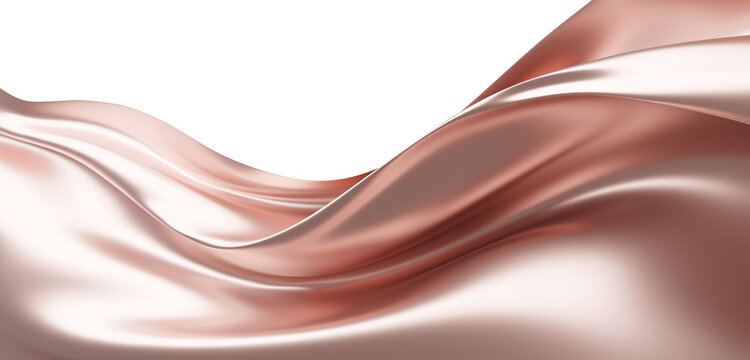 Abstract luxury rose gold silk fabric waving isolated on transparent background with copy space 3D render