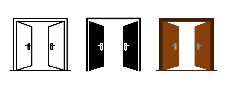 open double door entrance exit icon set vector