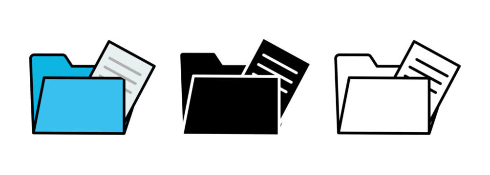 office folder document data icon set blue vector