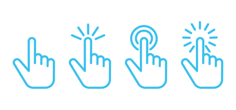 hand cursor click icon set blue line vector