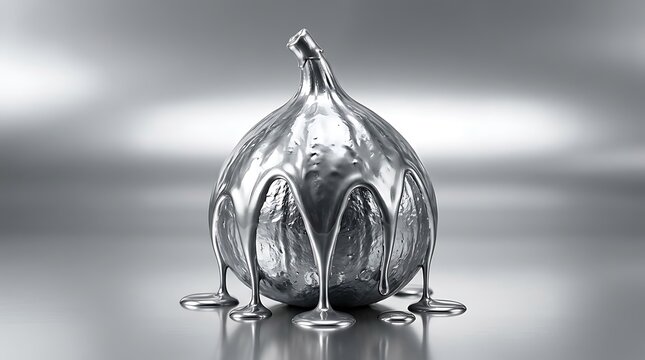 Close-up of a shiny metallic pouring liquid bottle with dripping liquid