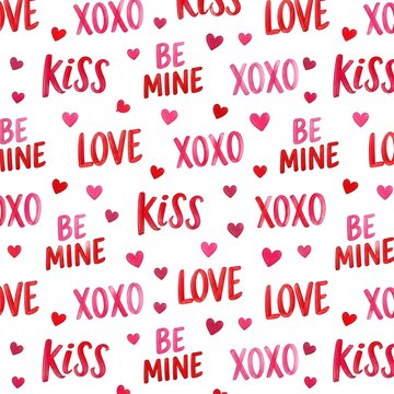 Romantic text pattern with hearts and love messages