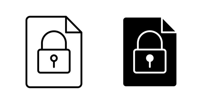 File Lock Icon for secure file protection document privacy access control and data security use in UI UX websites apps and systems Vector illustration with stroke and fill on a white background.