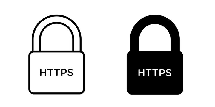 HTTPS Lock Icon for secure website connection encrypted communication and browser protection use in UI UX websites apps and systems Vector illustration with stroke and fill on a white background.