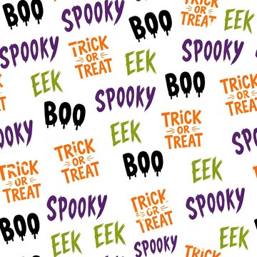 Halloween text pattern spooky boo trick treat eek words