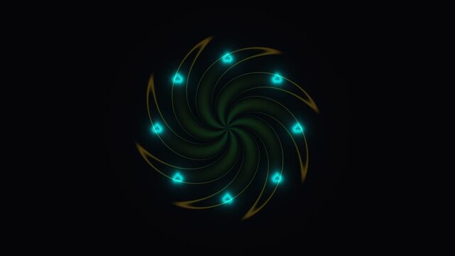 Dynamic spinning shapes in dark background create visual effect