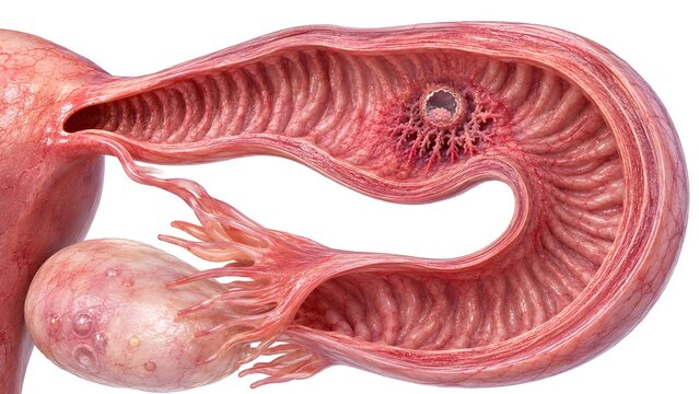 Tubal Ectopic Pregnancy Early Implantation Close Up Cross Section Realistic Medical Anatomy Illustration