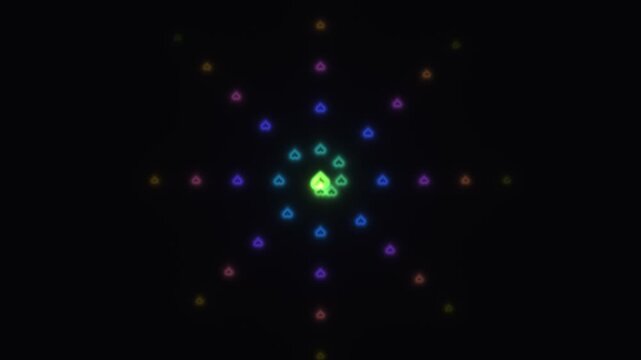 Colorful light shapes in a symmetrical design on a dark background