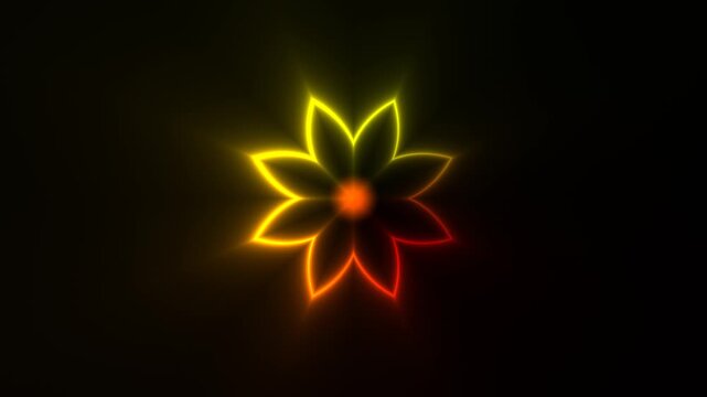 Bright glowing flower shape with neon colors on dark background