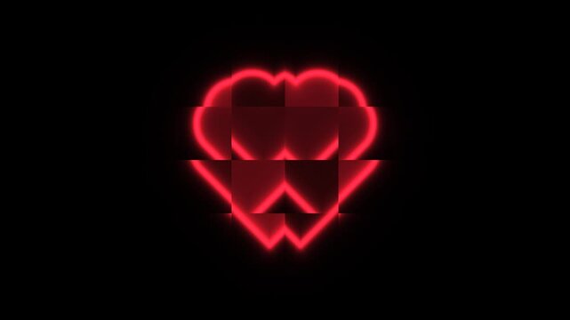 Bright neon heart shape with glowing edges and fragmented design
