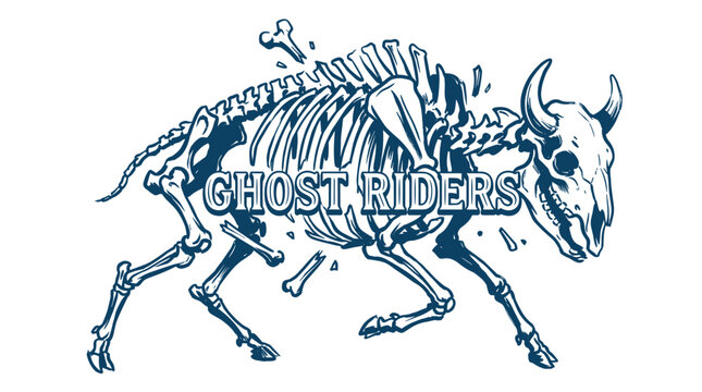 Ghost riders vintage bison skeleton. Western buffalo bone artwork. T shirt print design.