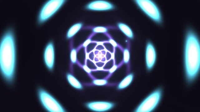 Visual pattern of glowing shapes in a dark background