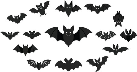 Fototapeta premium Happy Halloween Black bat silhouettes flying Vector