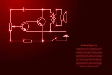basic electrical diagram from radio components from red lines and glowing stars © elenvd