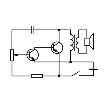 basic electrical diagram from radio components from black lines and dots