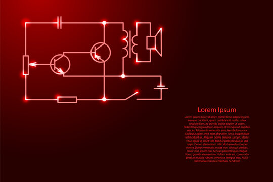 basic electrical diagram from radio components from red lines and glowing stars