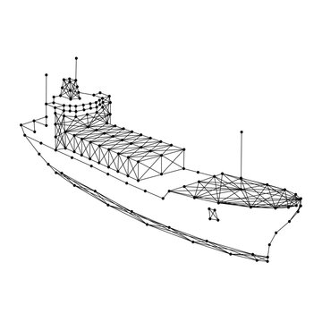 container ship from abstract futuristic polygonal black lines and dots