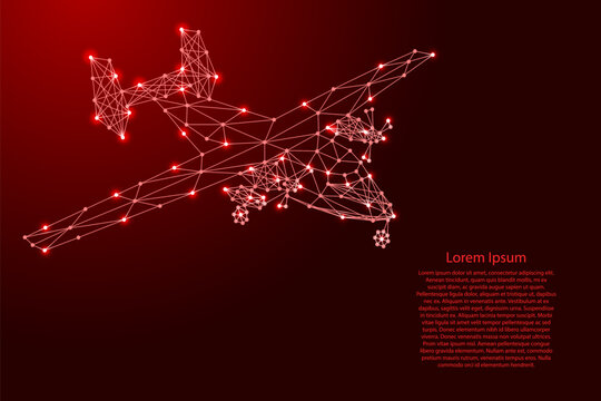 light-engine aircraft from futuristic polygonal red lines and glowing stars for banner, poster, greeting card