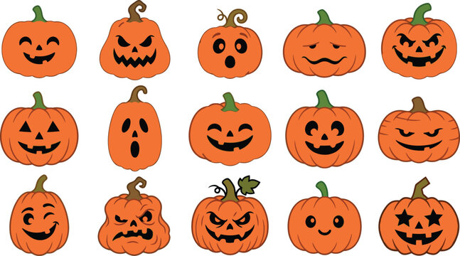 Happy Halloween Various jack o lantern faces for halloween Vector