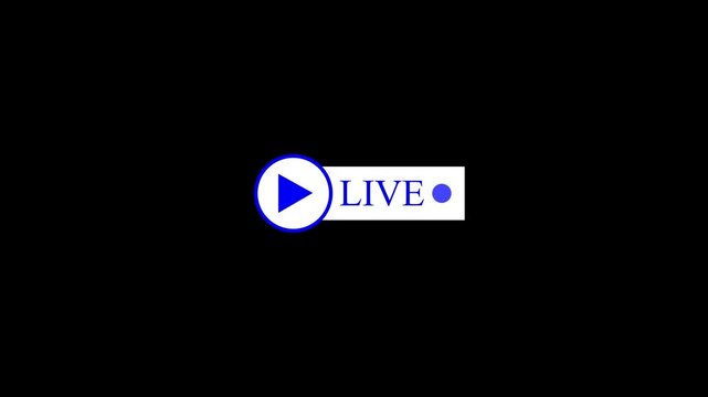 live streaming icon animation with alpha channel, Animated Blue button live 4k video.