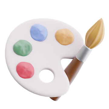 Art Palette and Paintbrush 3D Icon