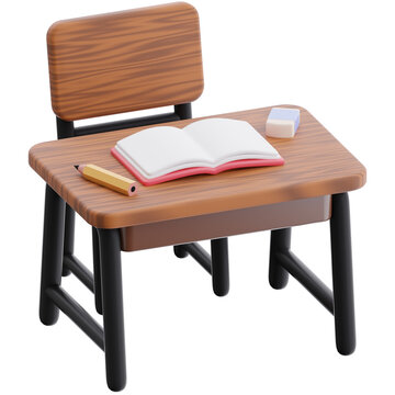 School Desk with Book 3D Icon