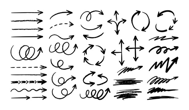 Monochrome chalk sketch arrow brush collection editable vector