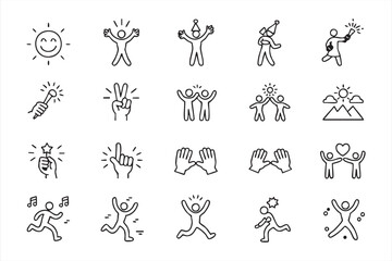 Obraz premium Positive Lifestyle Symbols with Smile Victory Applause Love and Music Icons