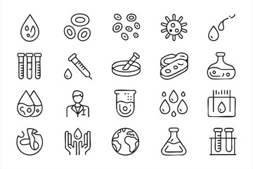 Fototapeta premium Minimal Clinical Testing Line Icons for Medical Lab and Biotechnology Graphics