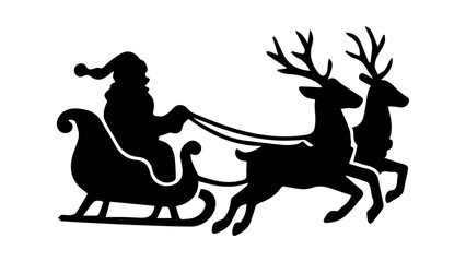 Black silhouette of santa claus riding sleigh with reindeer © Ating