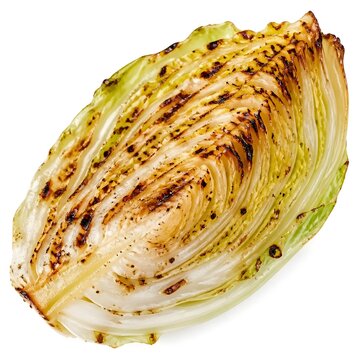 Grilled cabbage wedge with char marks isolated white background