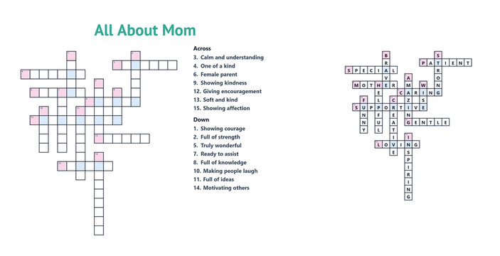 All About Mom crossword puzzle in modern educational style