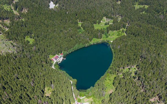 Karagol Lake in Savsat Artvin Turkey Surrounded by Dense Forest and Misty Black Sea Mountains Reflecting Calm Natural Landscape