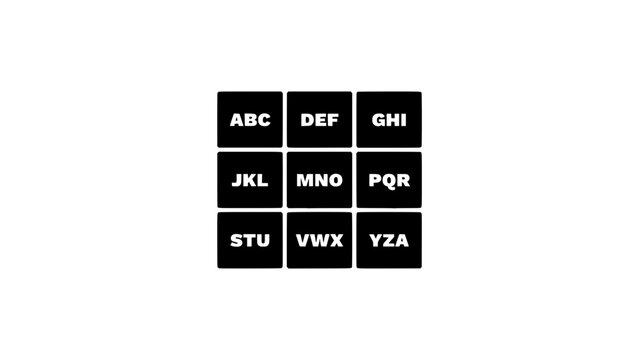 Nine Square Letter Code Icons with Random Three Letter Abbreviations in a Clean Grid Vector Design Featuring Squares, Letters