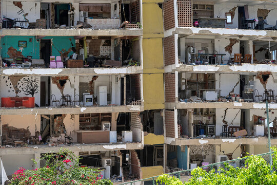 A damaged building is seen in the Playa Grande neighborhood following the devastating twin earthquakes that struck Venezuela