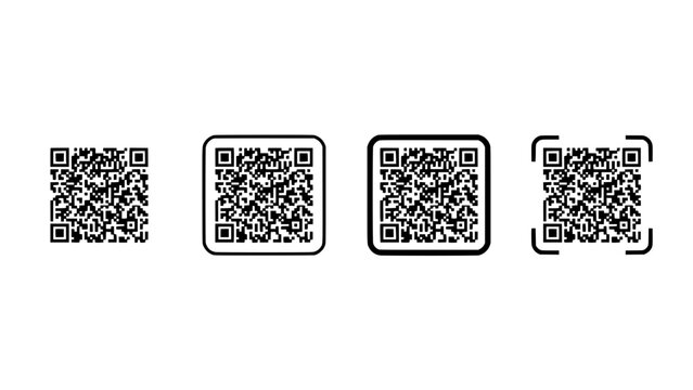 Qr Code Icon Set with Four Square Codes in a Row, Each with a Different Border Style for Scanning Design