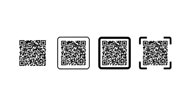 Qr Code Set with Four Squares in a Row, Each Featuring a Different Border Style for Scanning Concepts