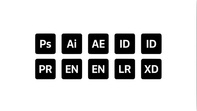 Squares Grid Icon Set with Black and White Letter Logos for Design Software Workflow and Branding Concept Vector