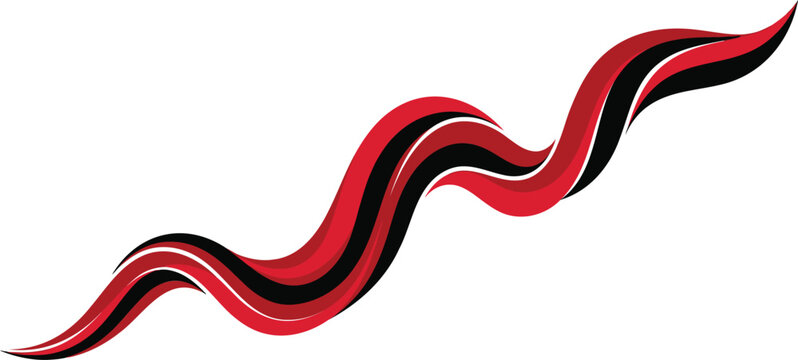 Wavy ribbon stripe graphic in red and black for vehicle side decals and race car livery.