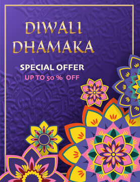 Diwali Dhamaka Offer advertisement web banner, poster, social media template for festive promotions