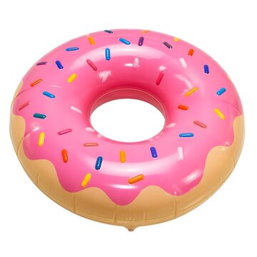 Bright pink donut shaped inflatable pool float with sprinkles