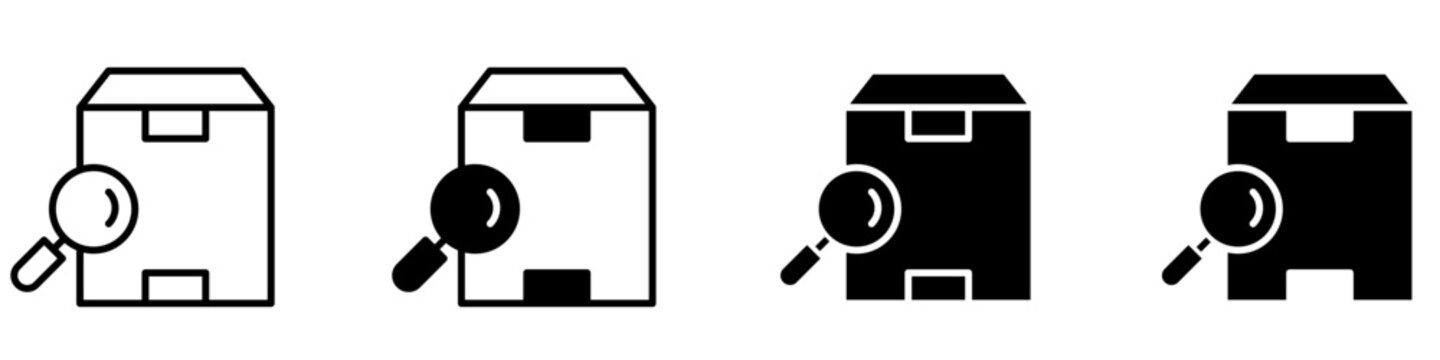 Parcel search icon vector set. Package tracking illustration sign collection. Shipment locator symbol. Delivery tracking logo or mark.