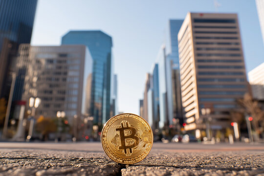 Bitcoin Cryptocurrency Gold Coins &ndash; Decentralized Finance, Blockchain Technology and Digital Asset 3D Render