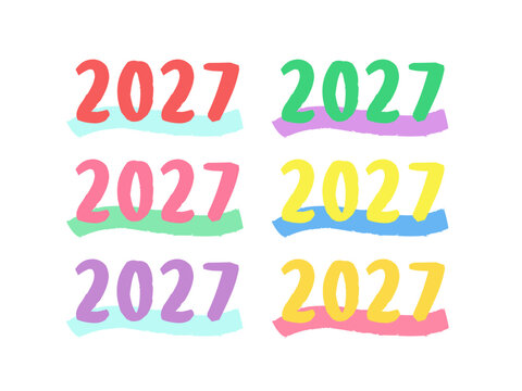 カラフルな2027年のイラストセット