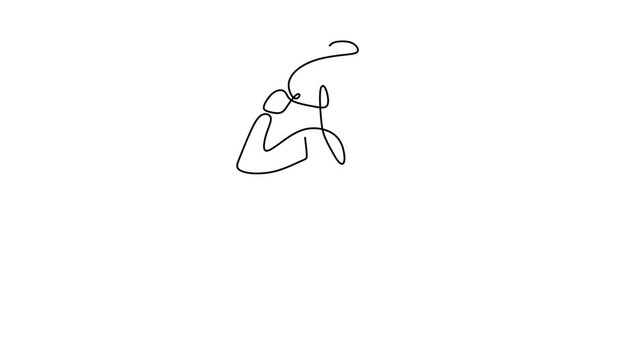 Animated self drawing of continuous line draw of  beautiful woman with big hat. Full length one line animation. 4K	