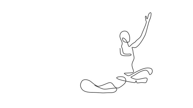 Animated self drawing of continuous line draw of  Yoga Poses Line Art Illustration of Three People. Full length one line animation. 4K	