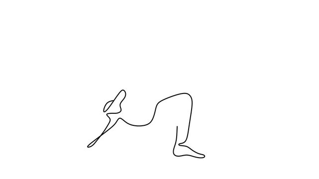 Animated self drawing of continuous line draw of  Yoga Pose Continuous Line Drawing. Full length one line animation. 4K	