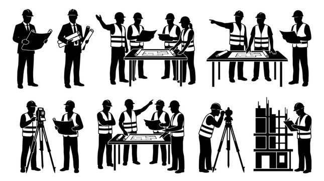 A collection of construction worker silhouettes.